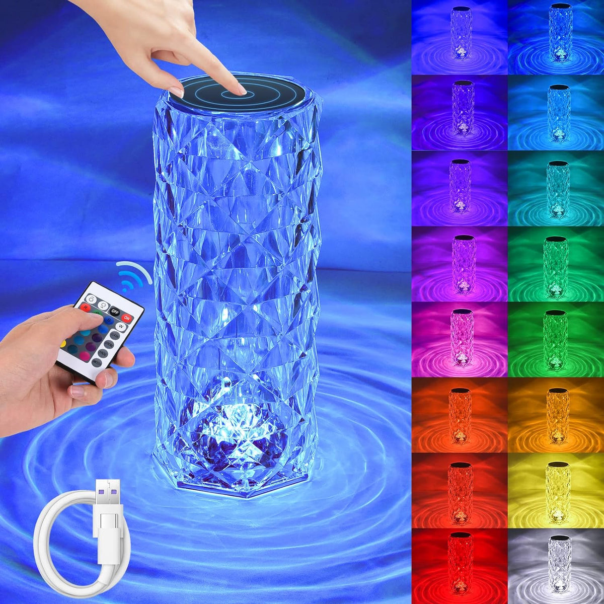 Lámpara LED con diamantes de cristal de 16colores